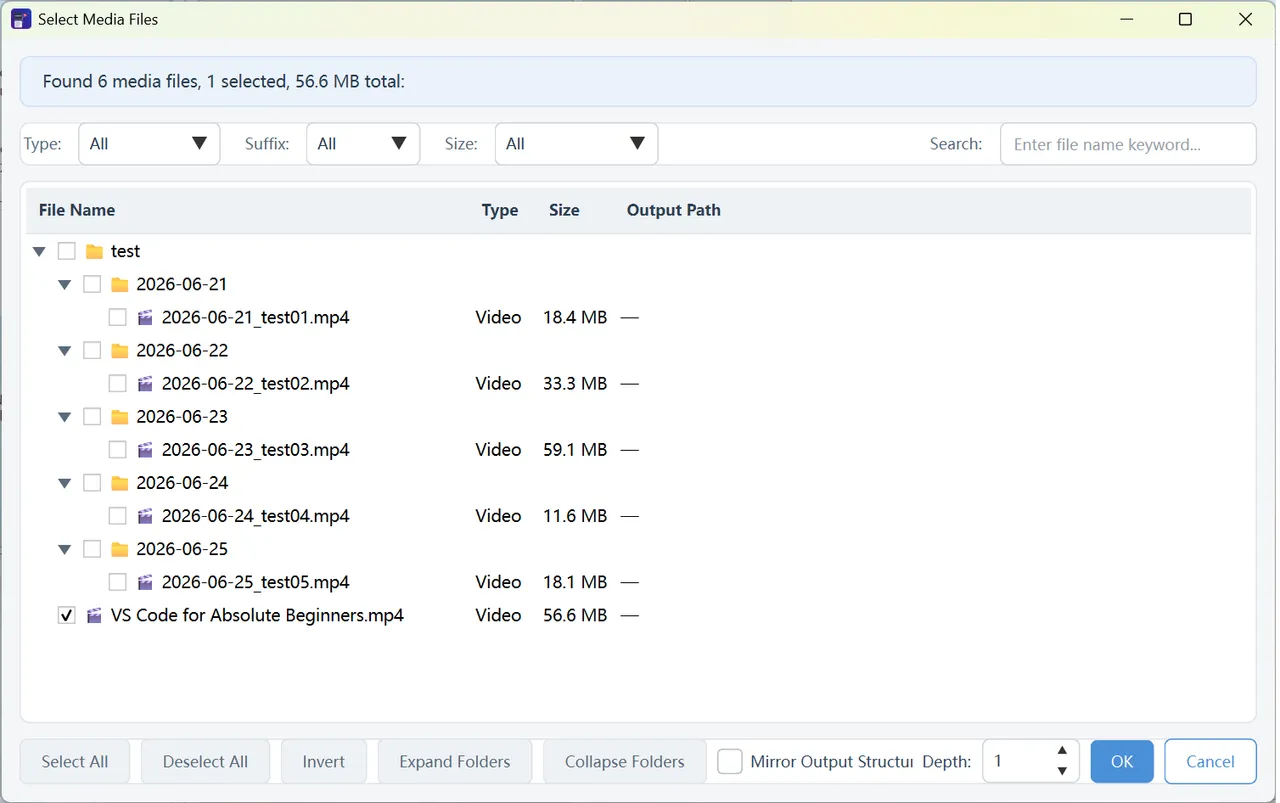 Select input file and output directory